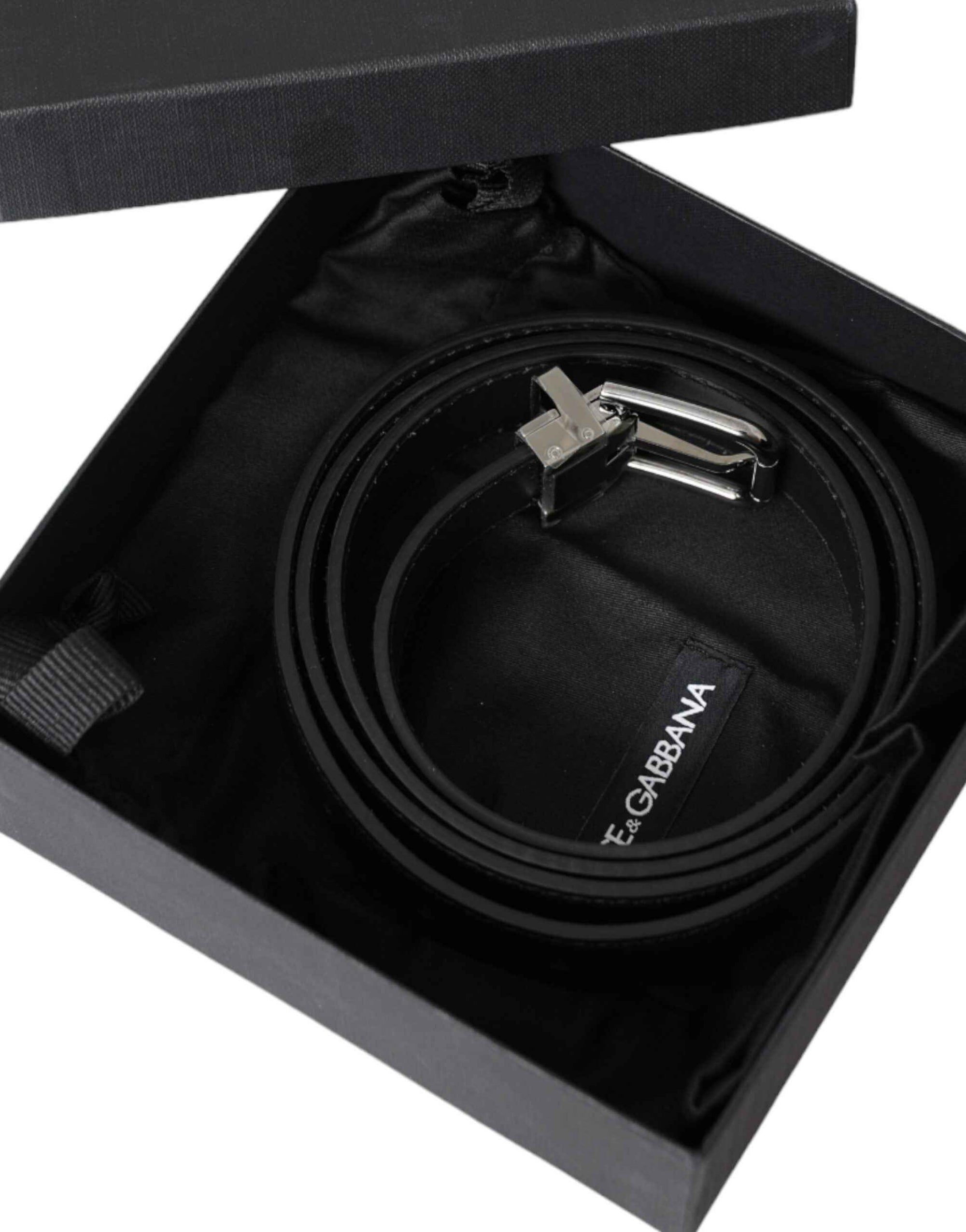 Dolce & Gabbana Black Leather Silver Metal Buckle Men Belt