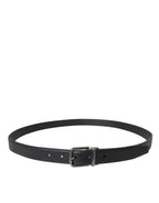 Dolce & Gabbana Black Leather Silver Metal Buckle Men Belt