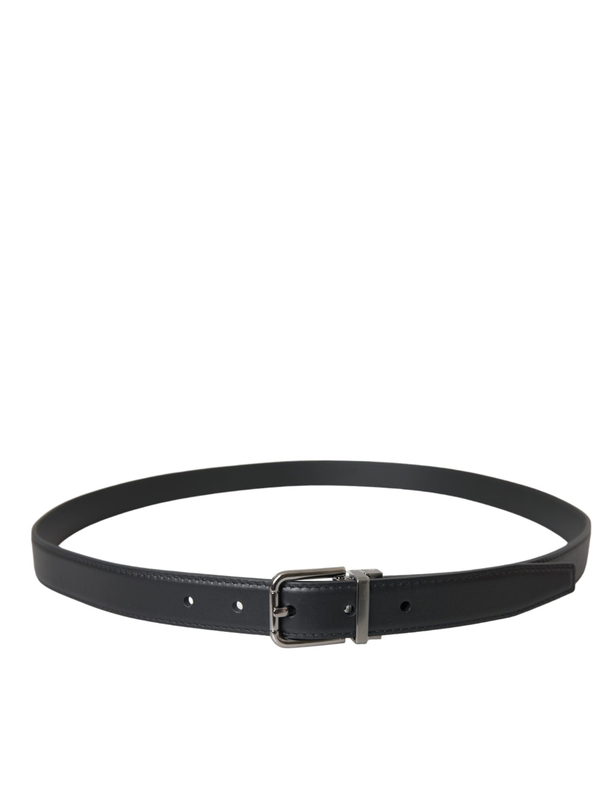 Dolce & Gabbana Black Leather Silver Metal Buckle Men Belt