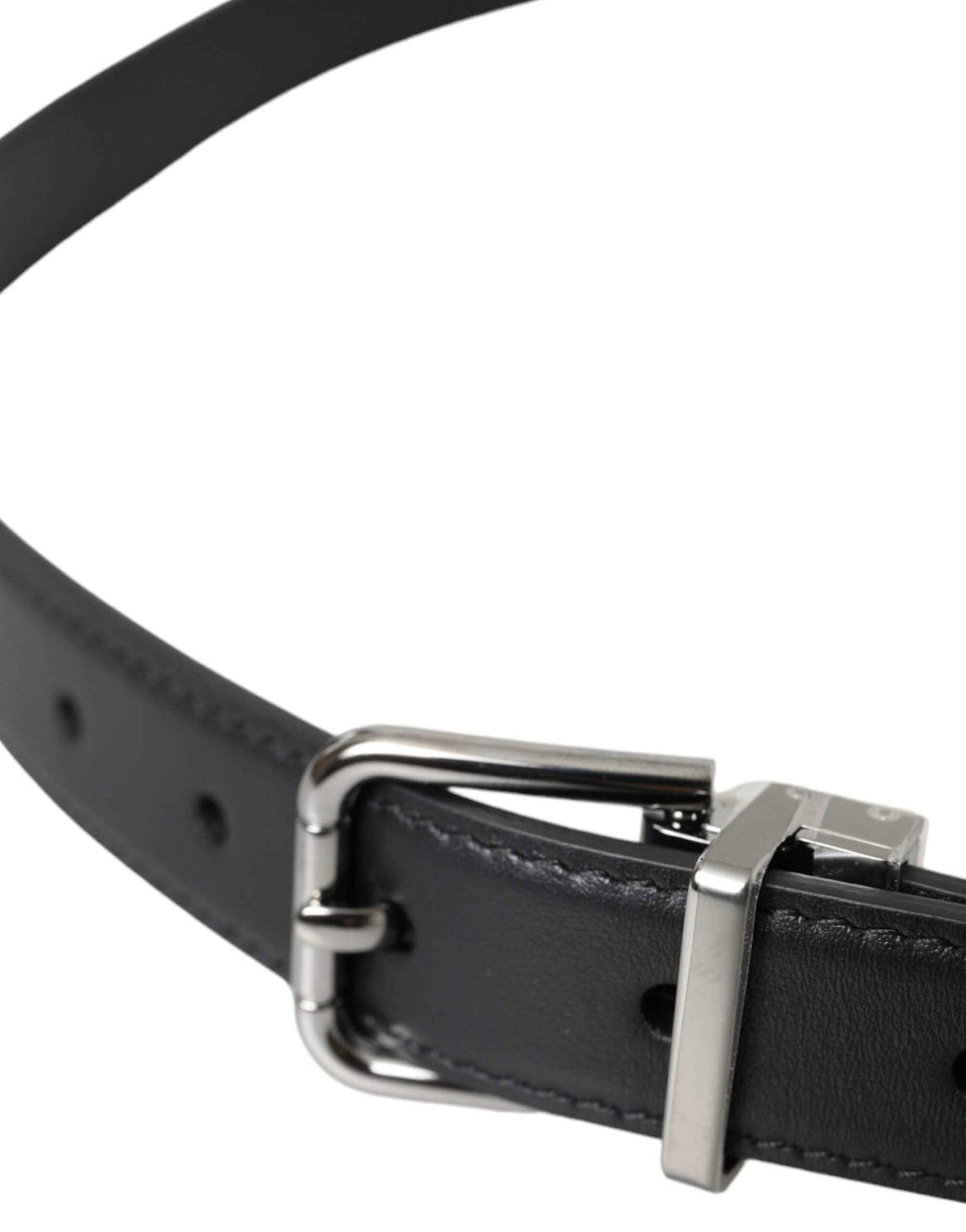 Dolce & Gabbana Black Leather Silver Metal Buckle Men Belt