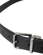 Dolce & Gabbana Black Leather Silver Metal Buckle Men Belt