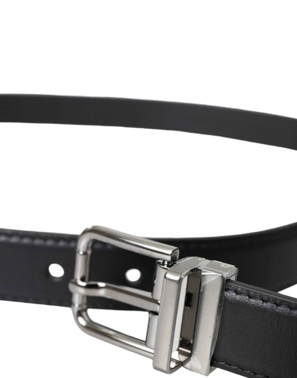 Dolce & Gabbana Black Leather Silver Metal Buckle Men Belt