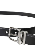 Dolce & Gabbana Black Leather Silver Metal Buckle Men Belt