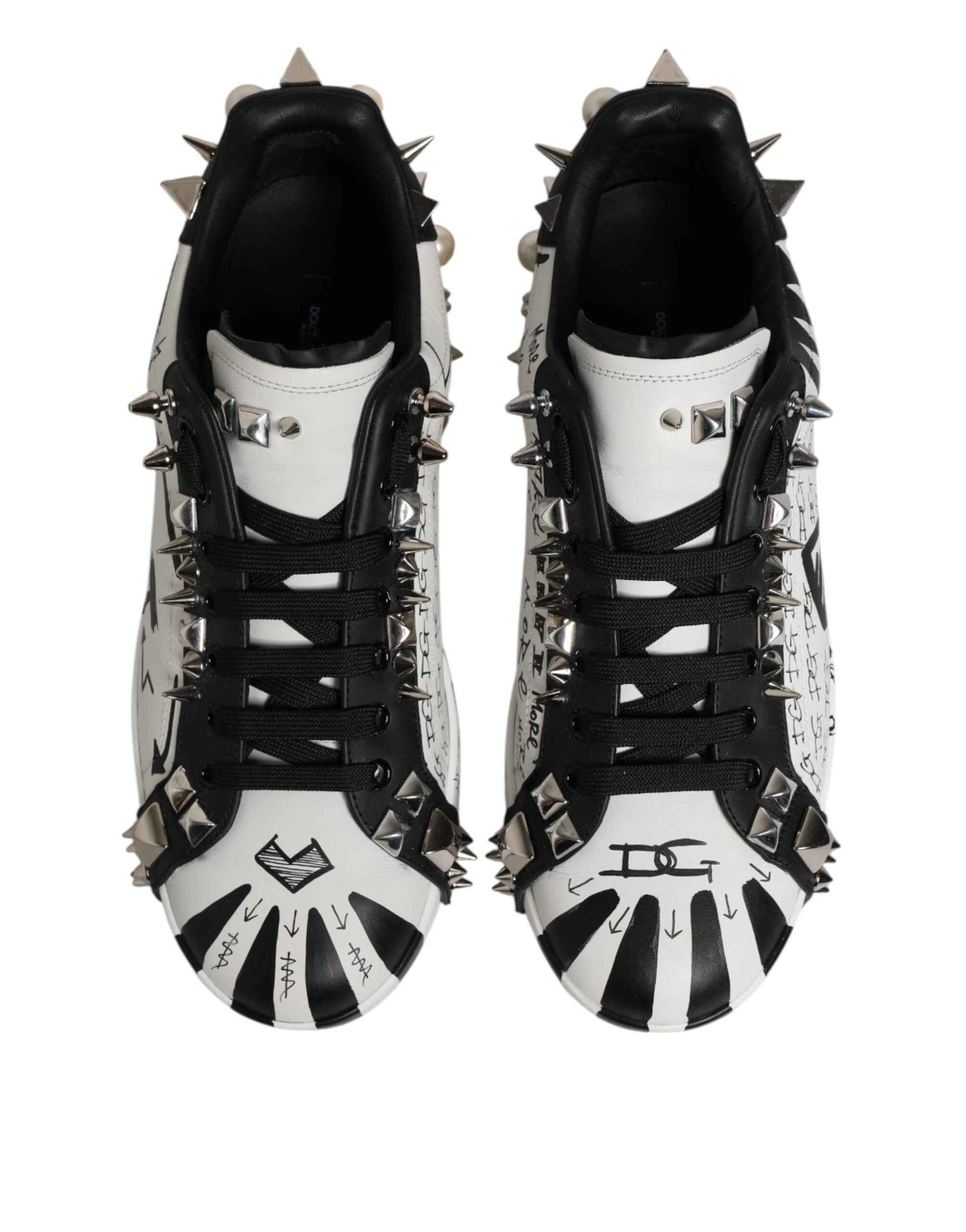Dolce & Gabbana White Portofino Studded Men Sneakers Shoes