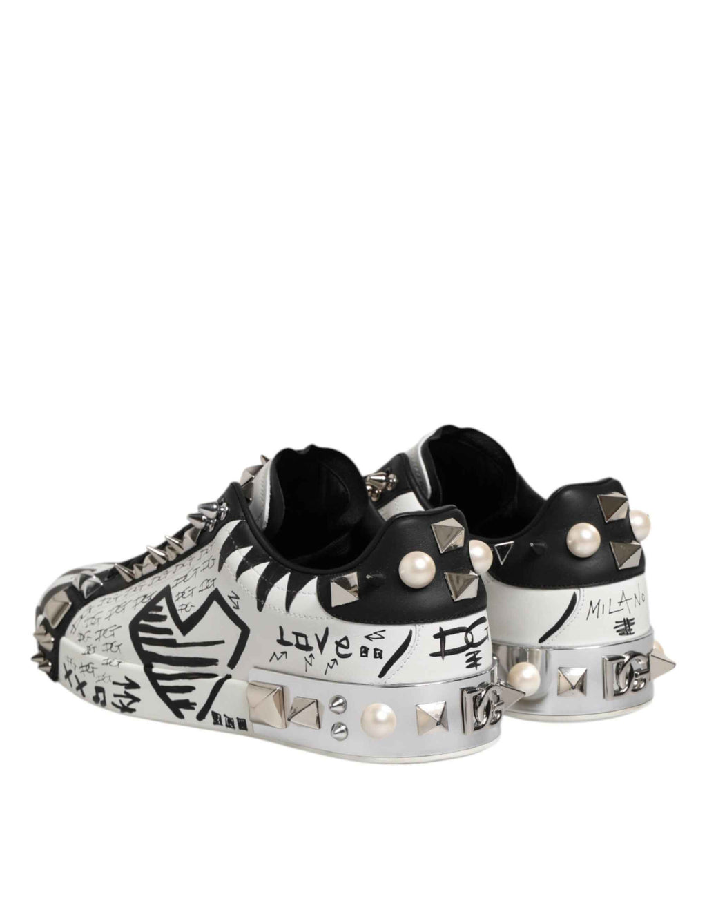 Dolce & Gabbana White Portofino Studded Men Sneakers Shoes
