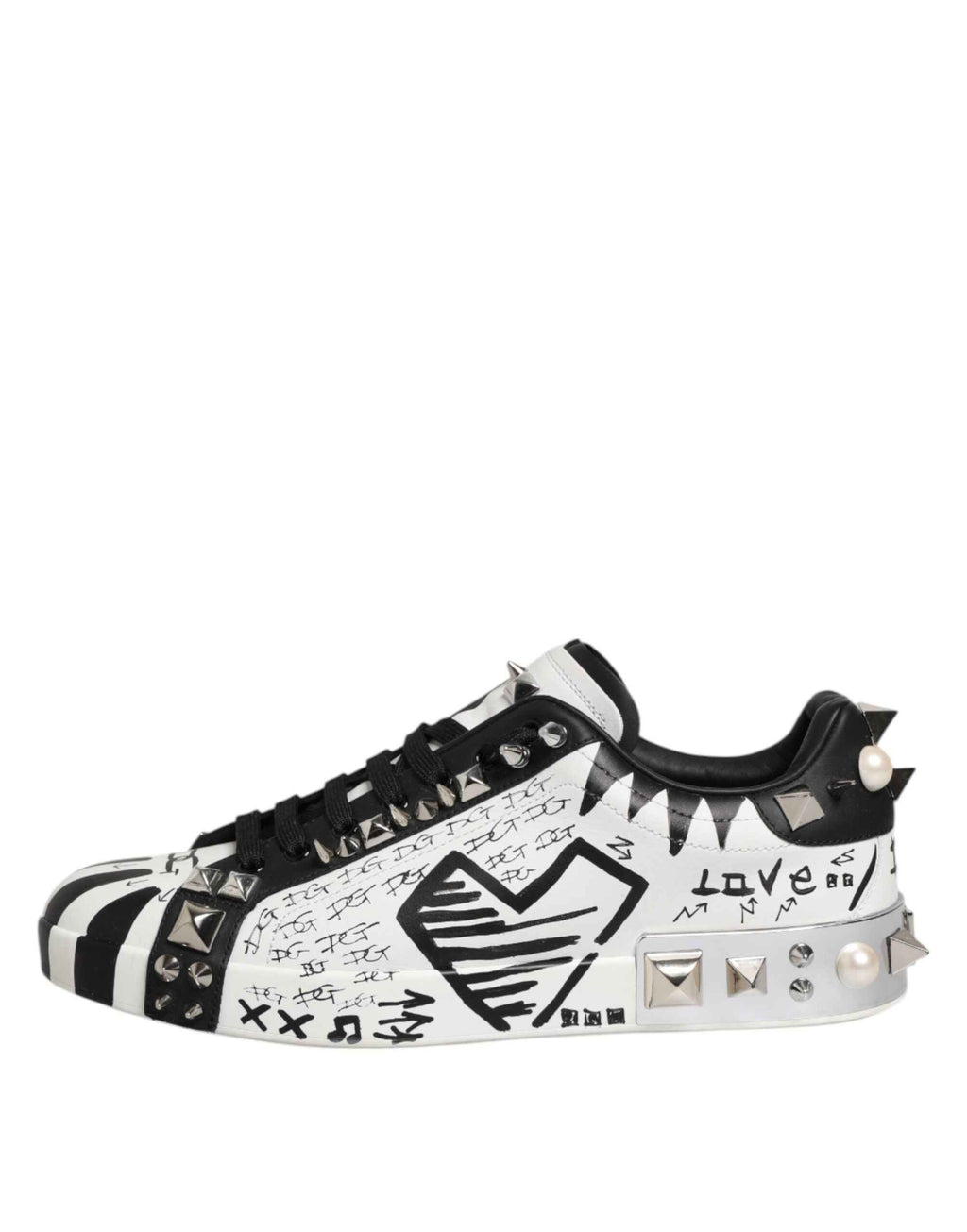 Dolce & Gabbana White Portofino Studded Men Sneakers Shoes