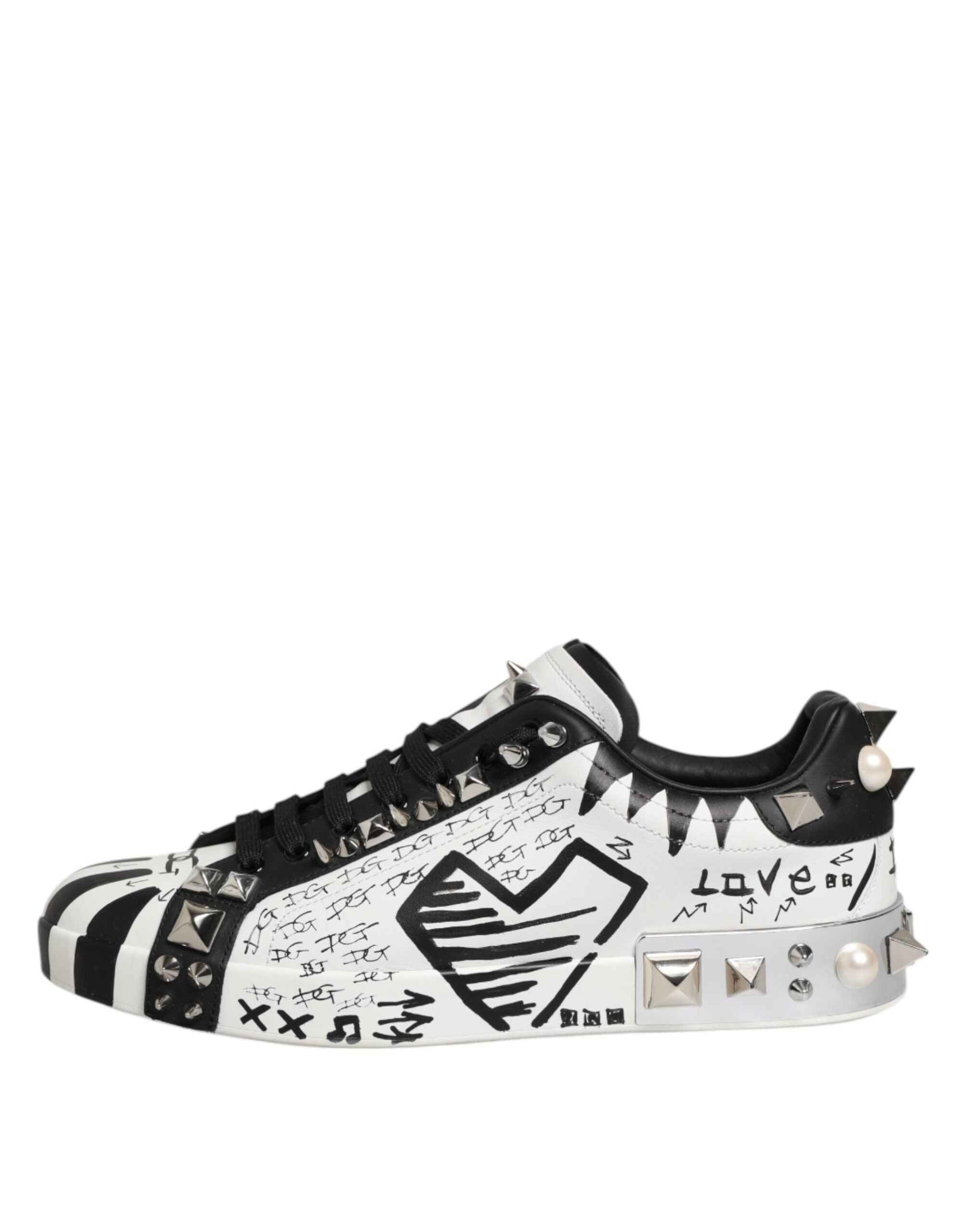 Dolce & Gabbana White Portofino Studded Men Sneakers Shoes