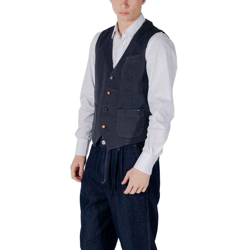Gianni Lupo Blue Cotton Waistcoat