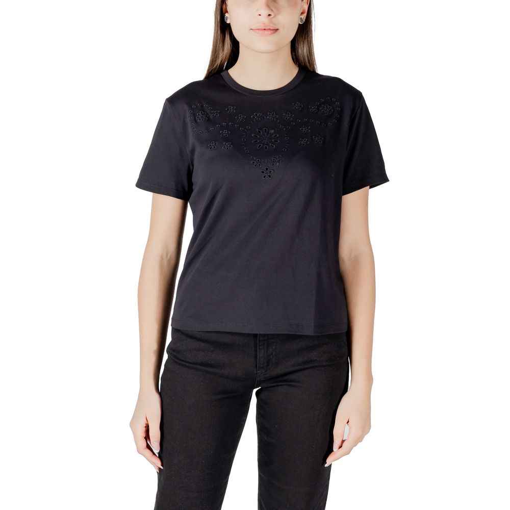 Jacqueline De Yong Black Cotton T-Shirt