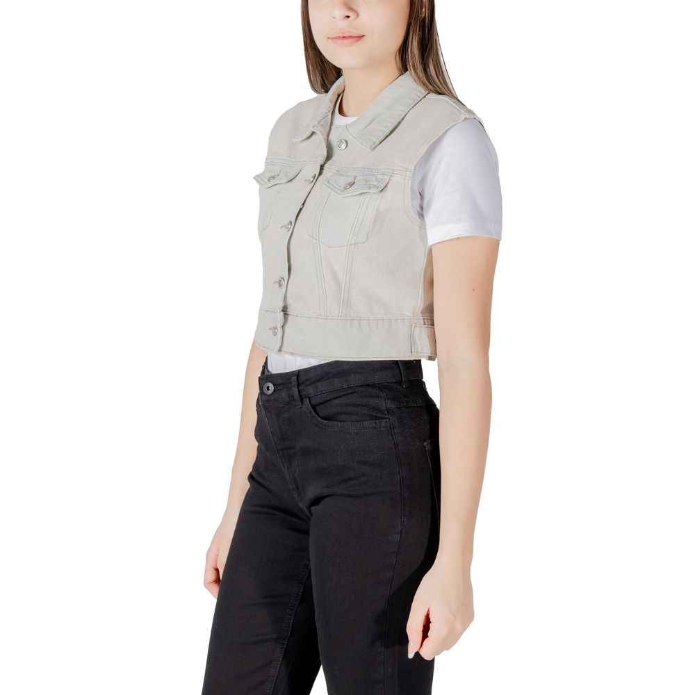 Only Light Blue Cotton Sleveless Jacket