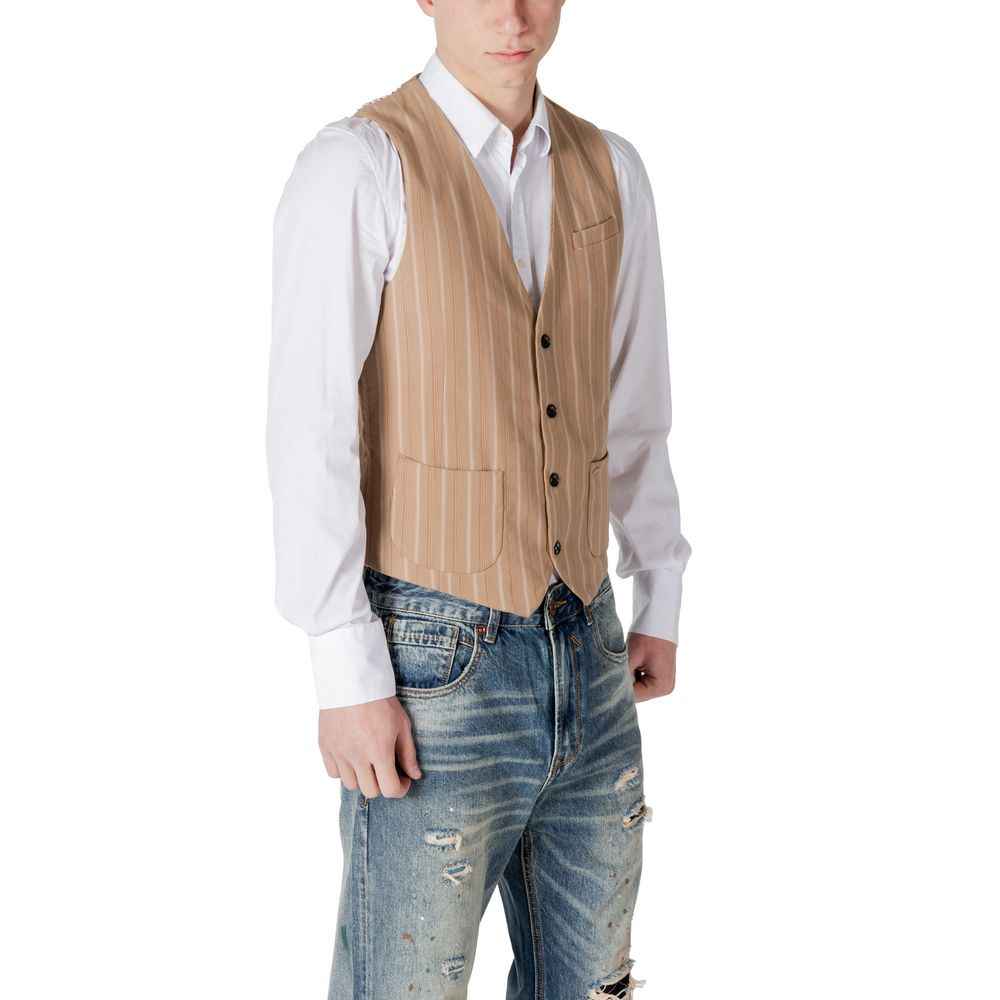Gianni Lupo Beige Polyester Waistcoat