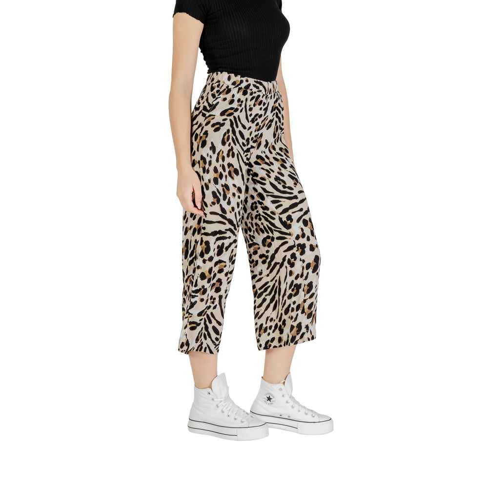 ICHI Beige Viscose Cropped Pant