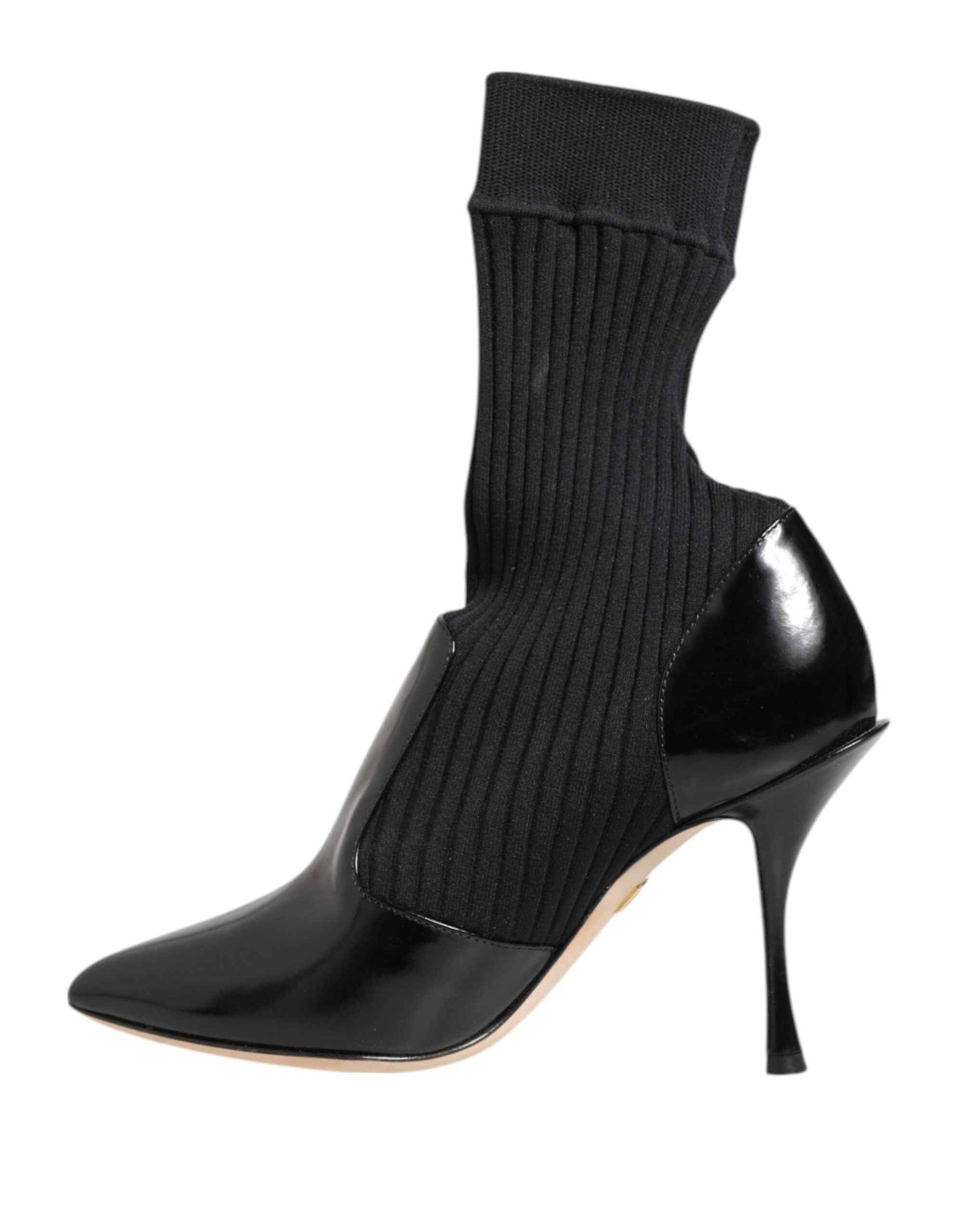 Dolce & Gabbana Black Stretch Stilettos Booties Socks Shoes
