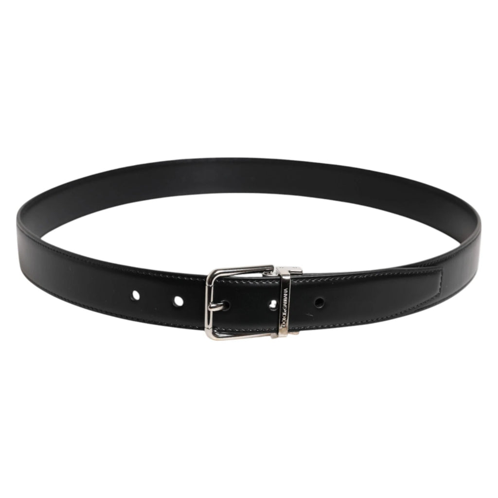 Dolce & Gabbana Black Calf Leather Silver Metal Buckle Belt