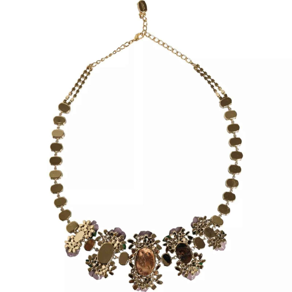 Dolce & Gabbana Gold Brass Link Chain Rose Petal Crystal Necklace