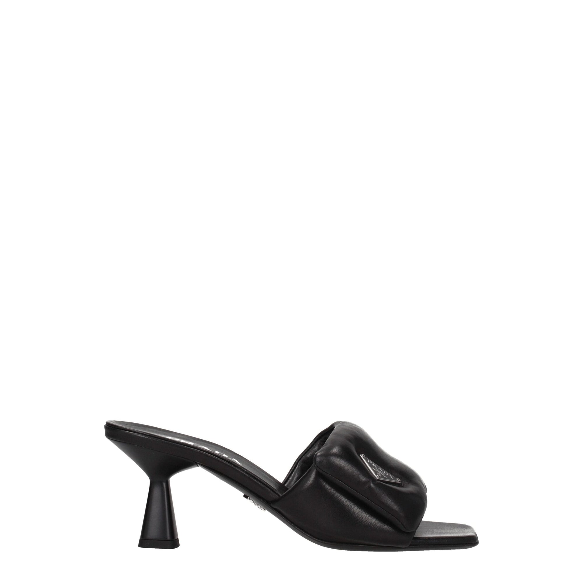 Prada Black Leather Platform Sandals