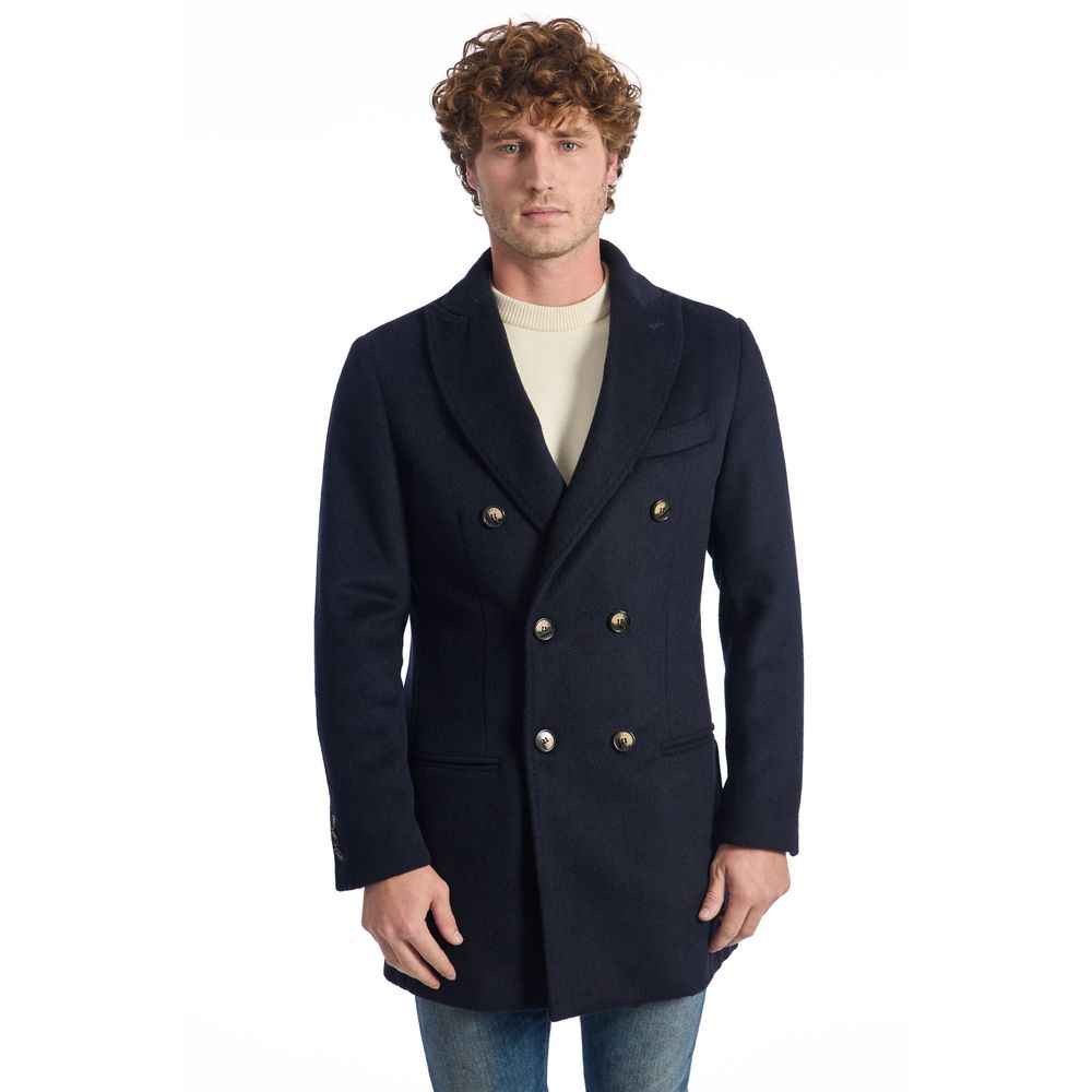 Roberto Pepe Luxury Blue Wool Coat