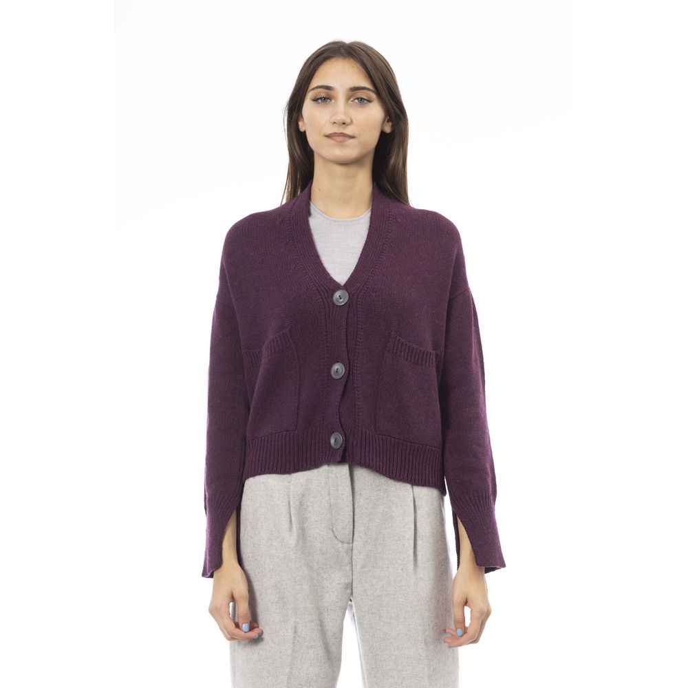 Alpha Studio Burgundy Merino Wool Cardigan