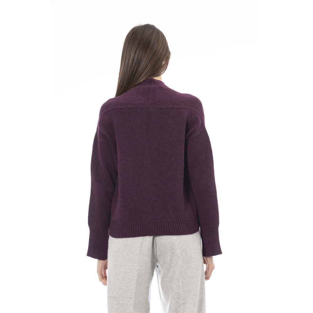 Alpha Studio Burgundy Merino Wool Cardigan