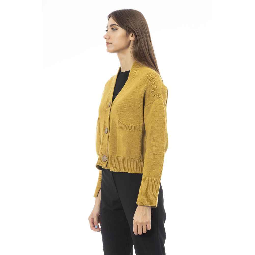 Alpha Studio Yellow Merino Wool Women Cardigan