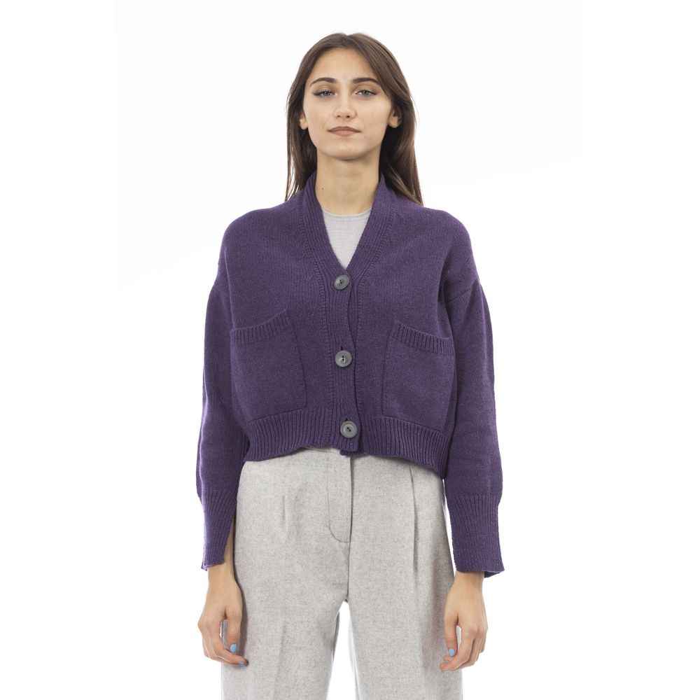 Alpha Studio Purple Merino Wool Cardigan