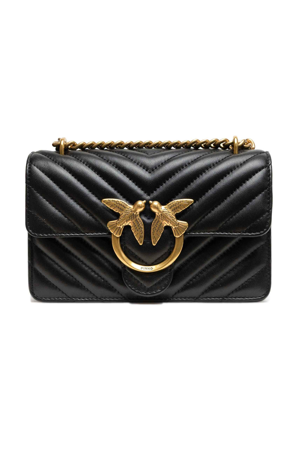 PINKO Black Leather Love One Mini Shoulder Bag