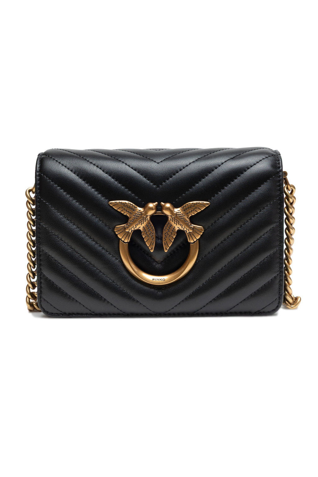 PINKO Black Leather Love Click Mini Shoulder Bag