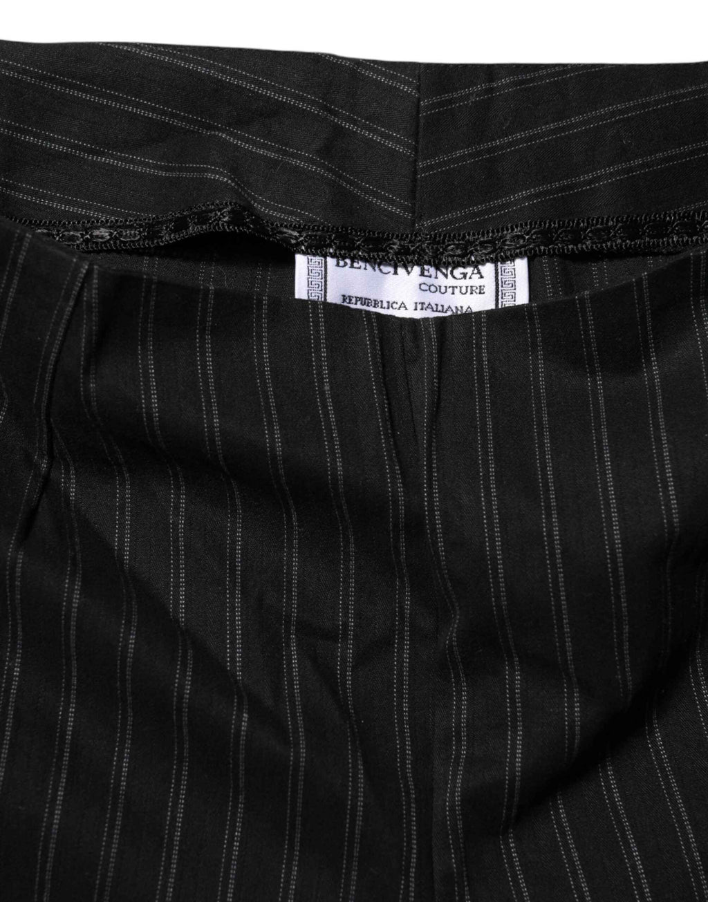 BENCIVENGA Black Wool Blend Pinstripe Straight Leg Pants