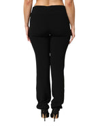 Exte Black Viscose Acetate Blend Straight Leg High Waist Pants