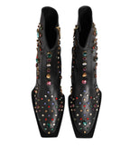 Dolce & Gabbana Black Crystal Embellished Men Short Boots Shoes