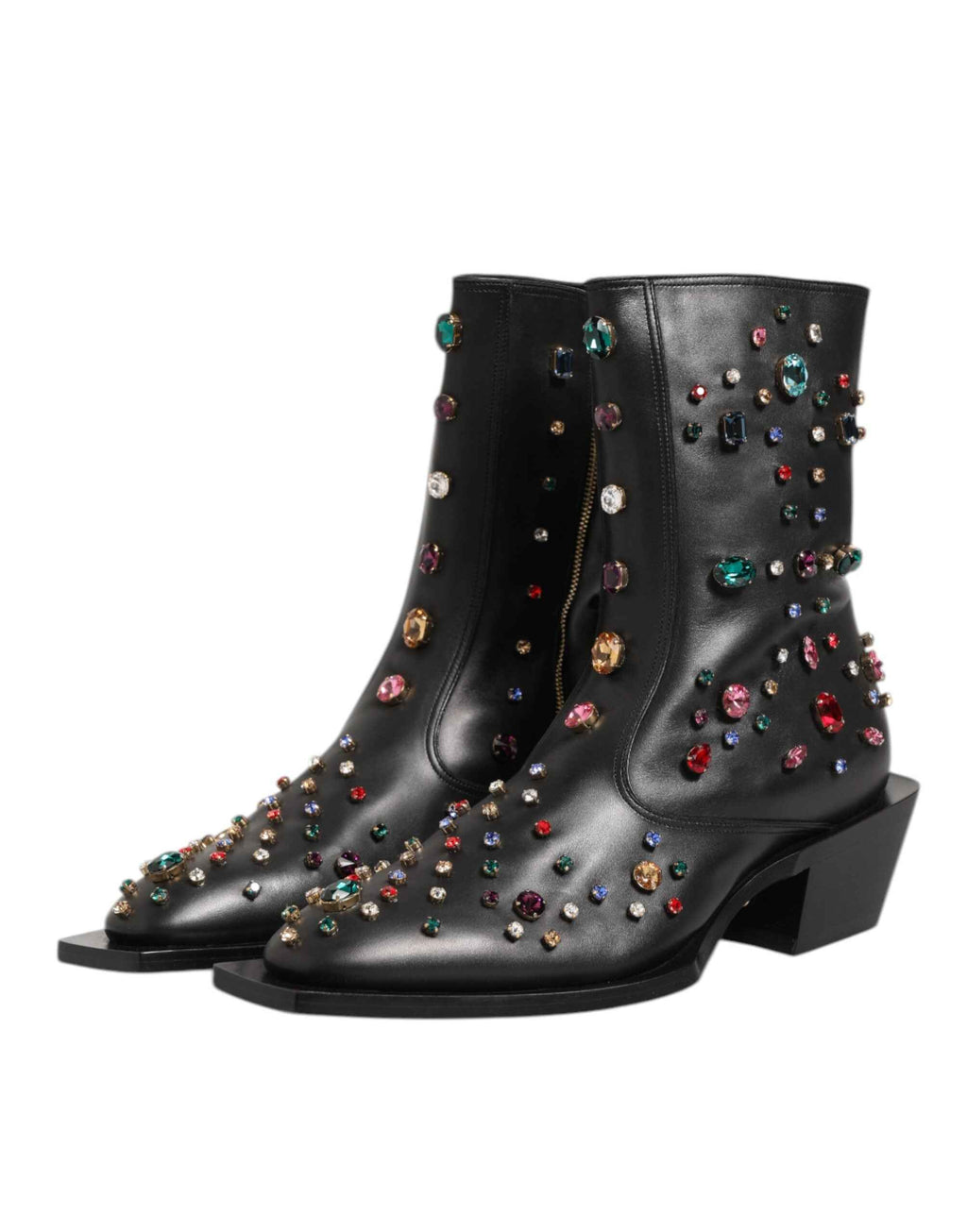 Dolce & Gabbana Black Crystal Embellished Men Short Boots Shoes