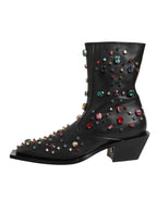 Dolce & Gabbana Black Crystal Embellished Men Short Boots Shoes