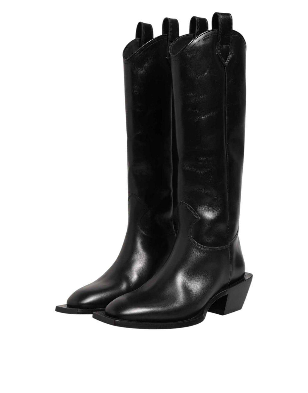 Dolce & Gabbana Black Leather Over The Calf Biker Boots Shoes