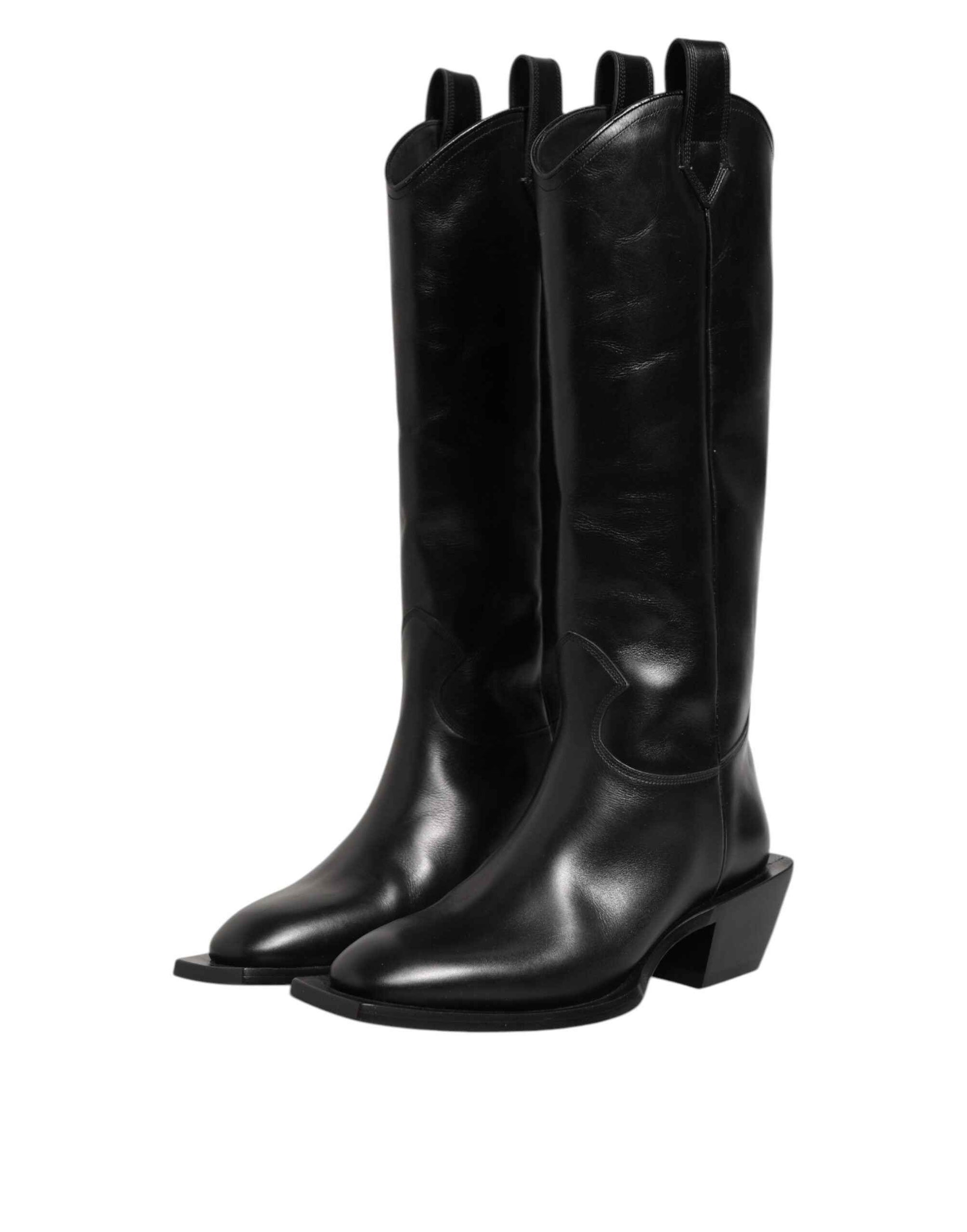 Dolce & Gabbana Black Leather Over The Calf Biker Boots Shoes