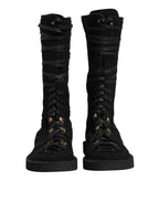 Dolce & Gabbana Black Alpaca Wool Suede Mid Calf Boots Shoes
