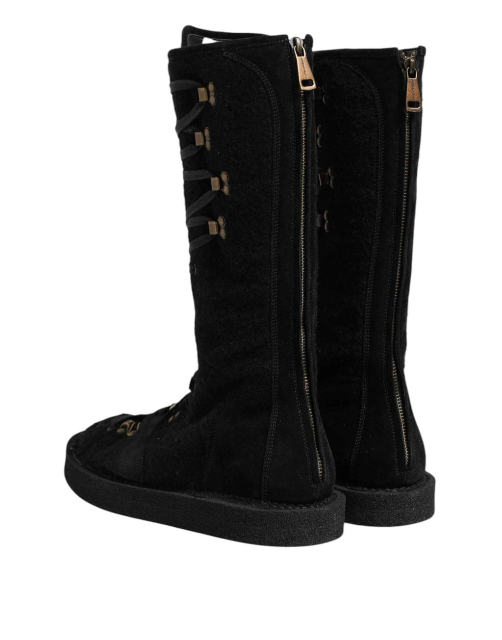 Dolce & Gabbana Black Alpaca Wool Suede Mid Calf Boots Shoes