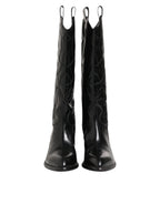 Dolce & Gabbana Black Leather Over The Calf Biker Boots Shoes