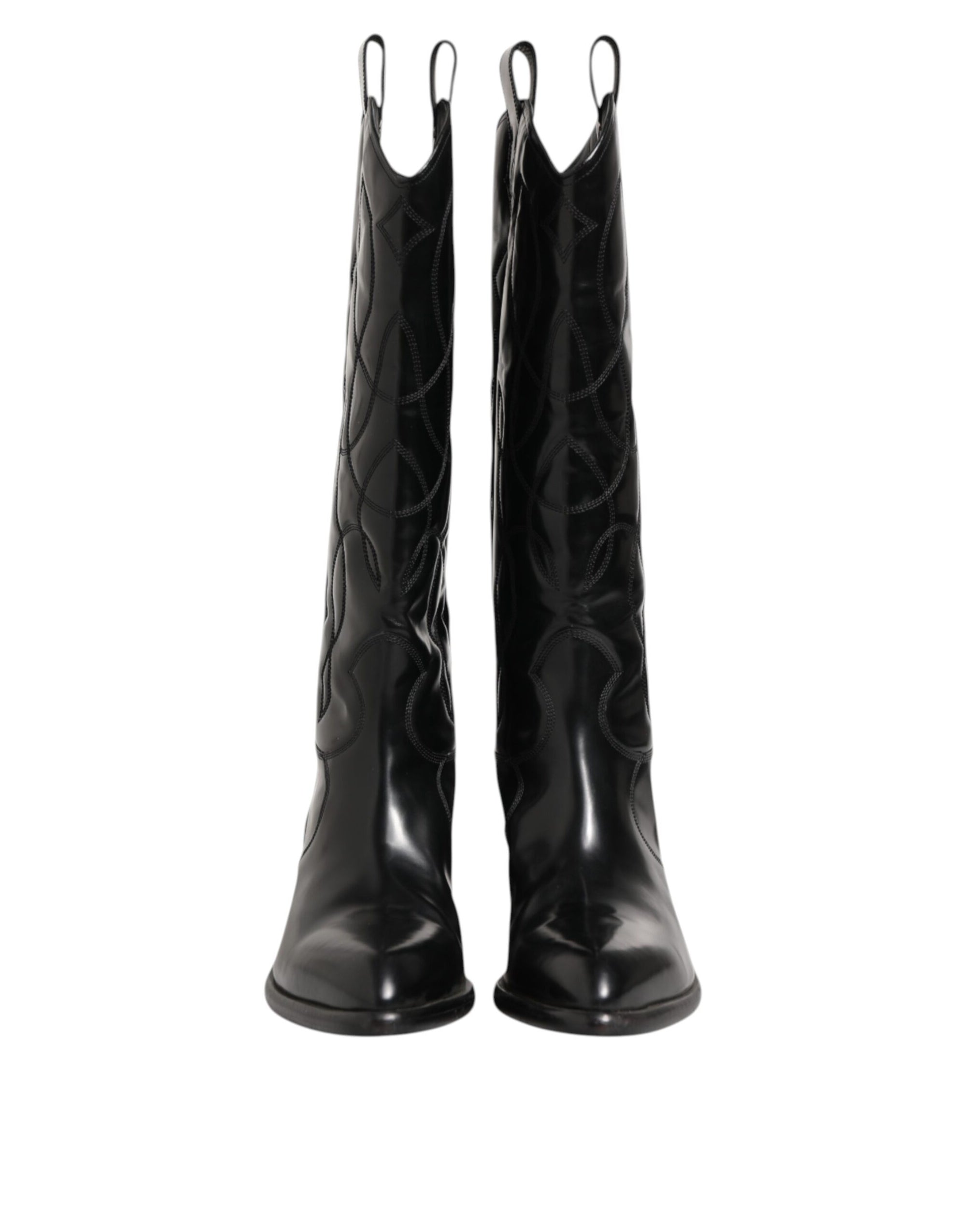 Dolce & Gabbana Black Leather Over The Calf Biker Boots Shoes