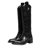 Dolce & Gabbana Black Leather Over The Calf Biker Boots Shoes
