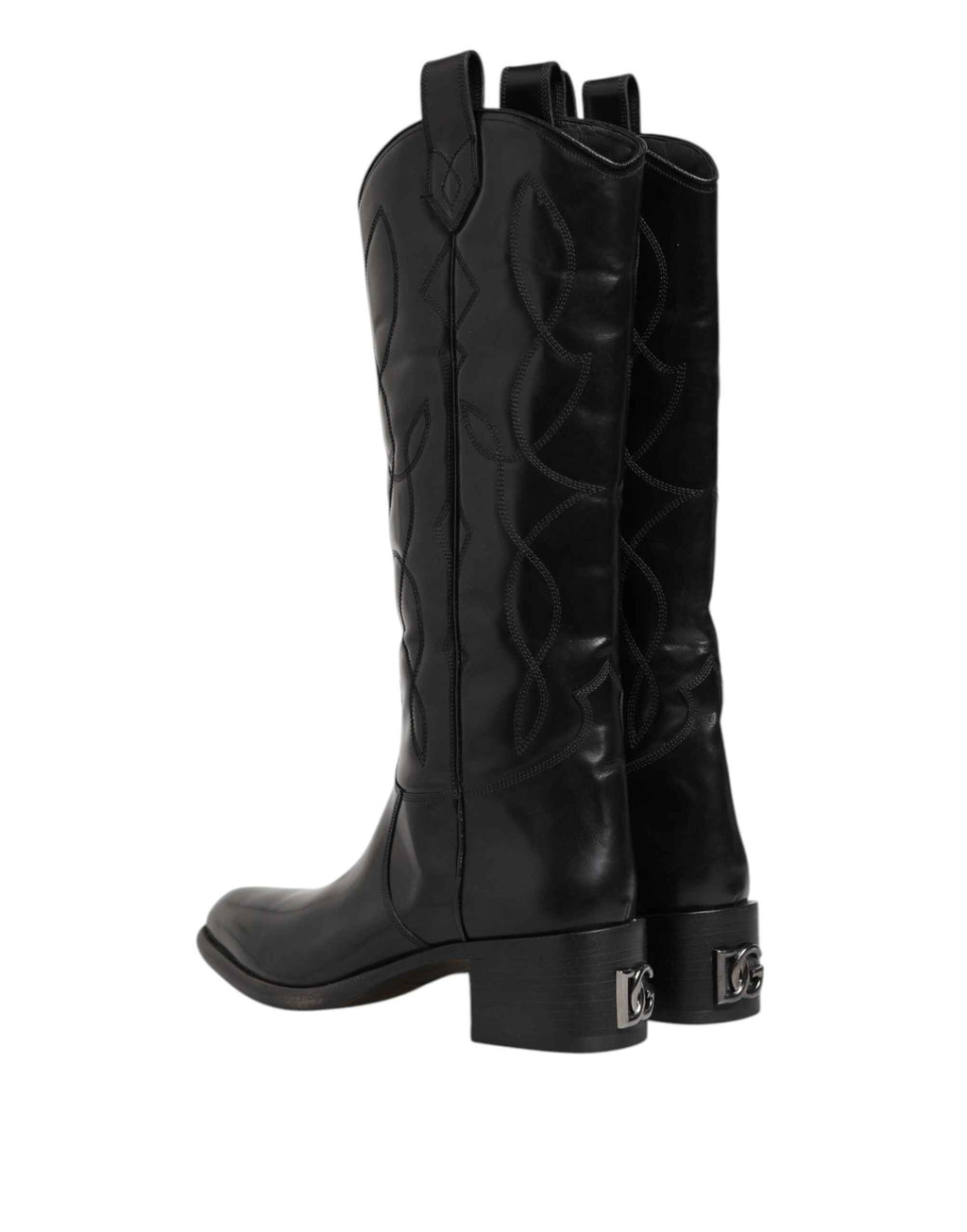 Dolce & Gabbana Black Leather Over The Calf Biker Boots Shoes