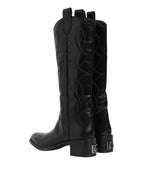 Dolce & Gabbana Black Leather Over The Calf Biker Boots Shoes