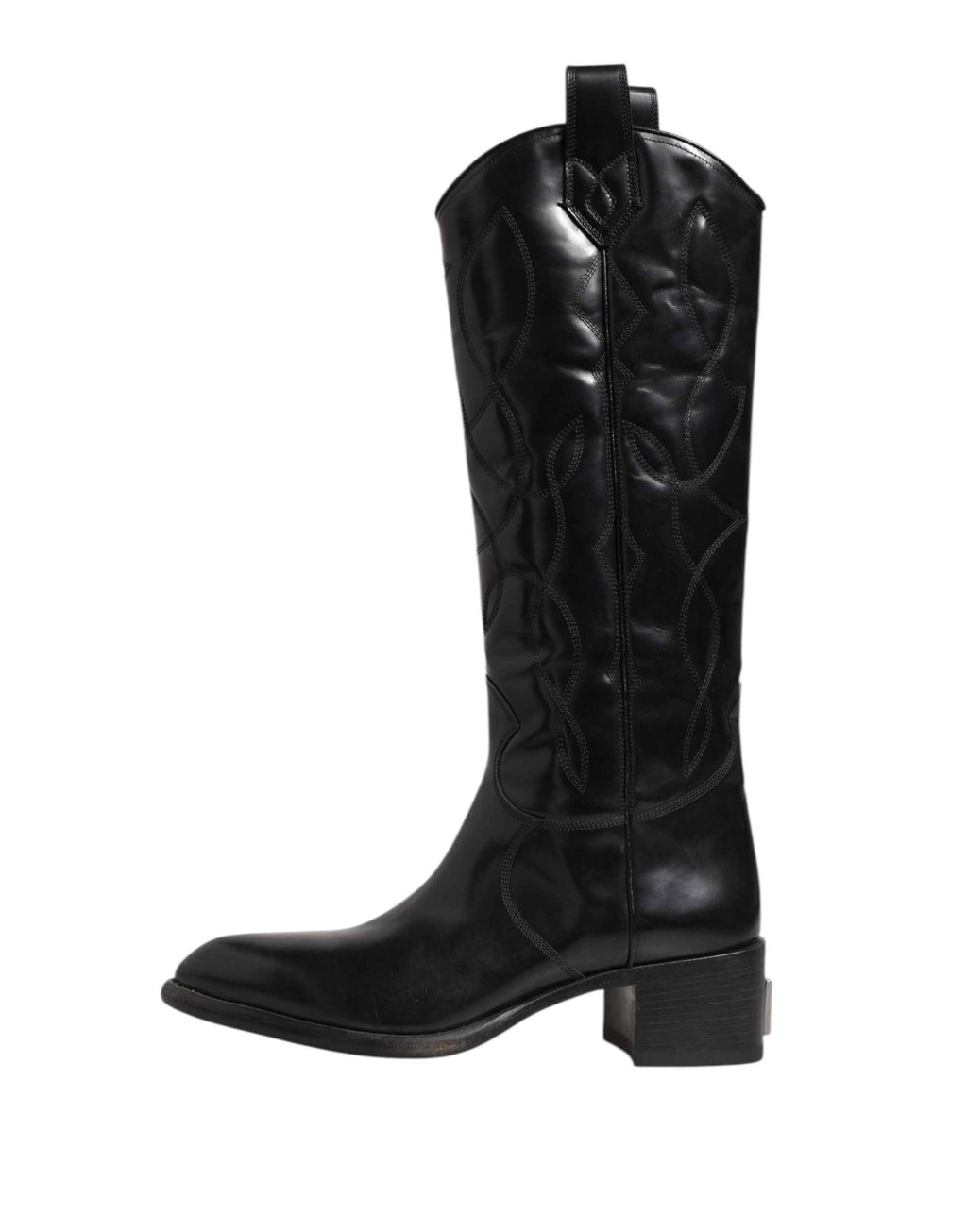 Dolce & Gabbana Black Leather Over The Calf Biker Boots Shoes