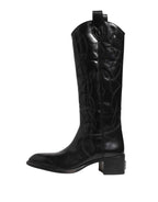 Dolce & Gabbana Black Leather Over The Calf Biker Boots Shoes