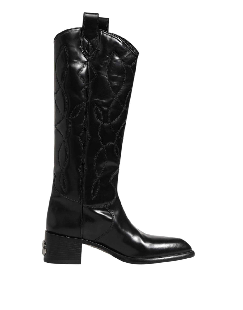 Dolce & Gabbana Black Leather Over The Calf Biker Boots Shoes