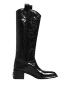 Dolce & Gabbana Black Leather Over The Calf Biker Boots Shoes