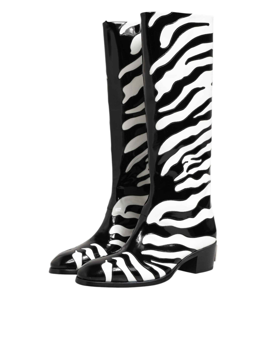Dolce & Gabbana Black White Zebra Over The Calf Boots Shoes