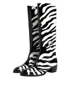 Dolce & Gabbana Black White Zebra Over The Calf Boots Shoes