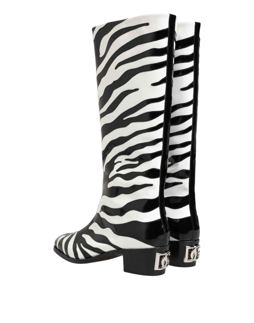 Dolce & Gabbana Black White Zebra Over The Calf Boots Shoes