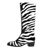 Dolce & Gabbana Black White Zebra Over The Calf Boots Shoes