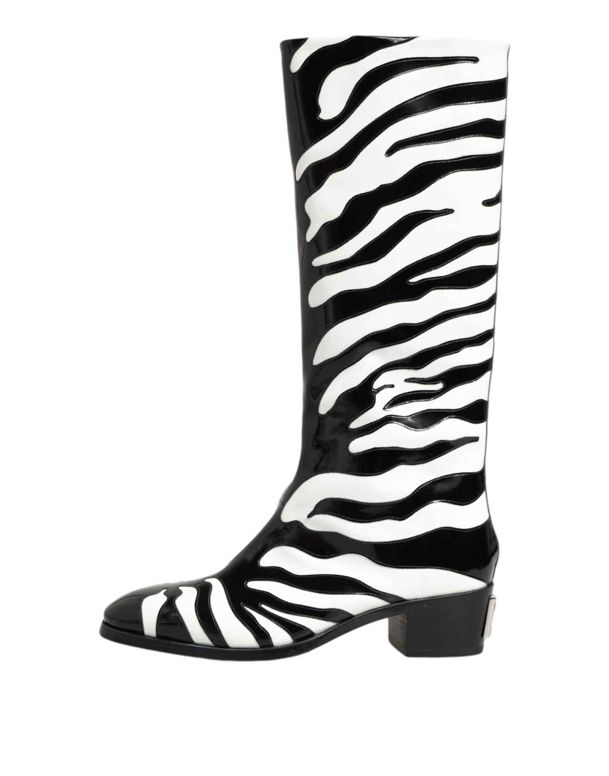 Dolce & Gabbana Black White Zebra Over The Calf Boots Shoes